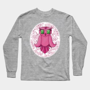 Sparkly Pink Owl with Emerald Eyes Long Sleeve T-Shirt